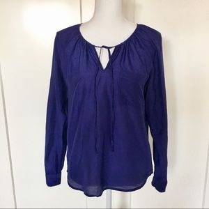 SALE Loft | Indigo Blue Tie Front Blouse Size XS